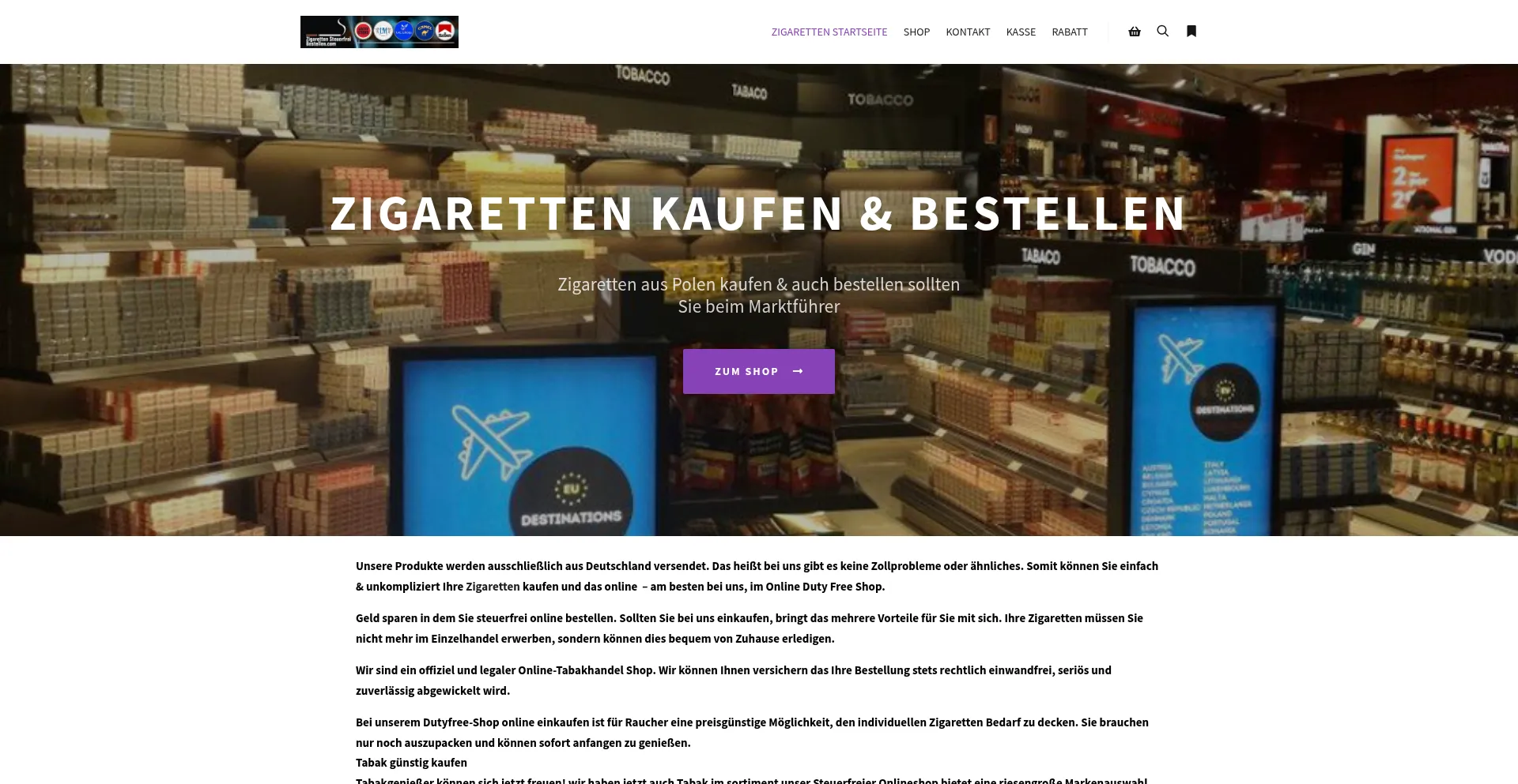 Website screenshot of Zigaretten-steuerfrei-bestellen.com