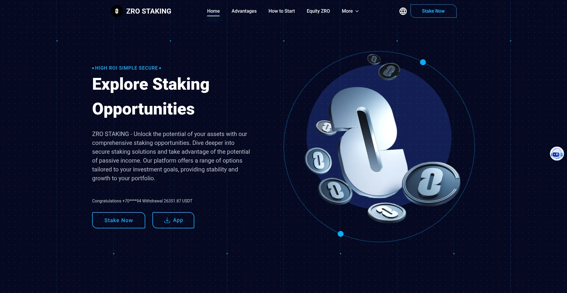 Website screenshot of Zrostaking.com