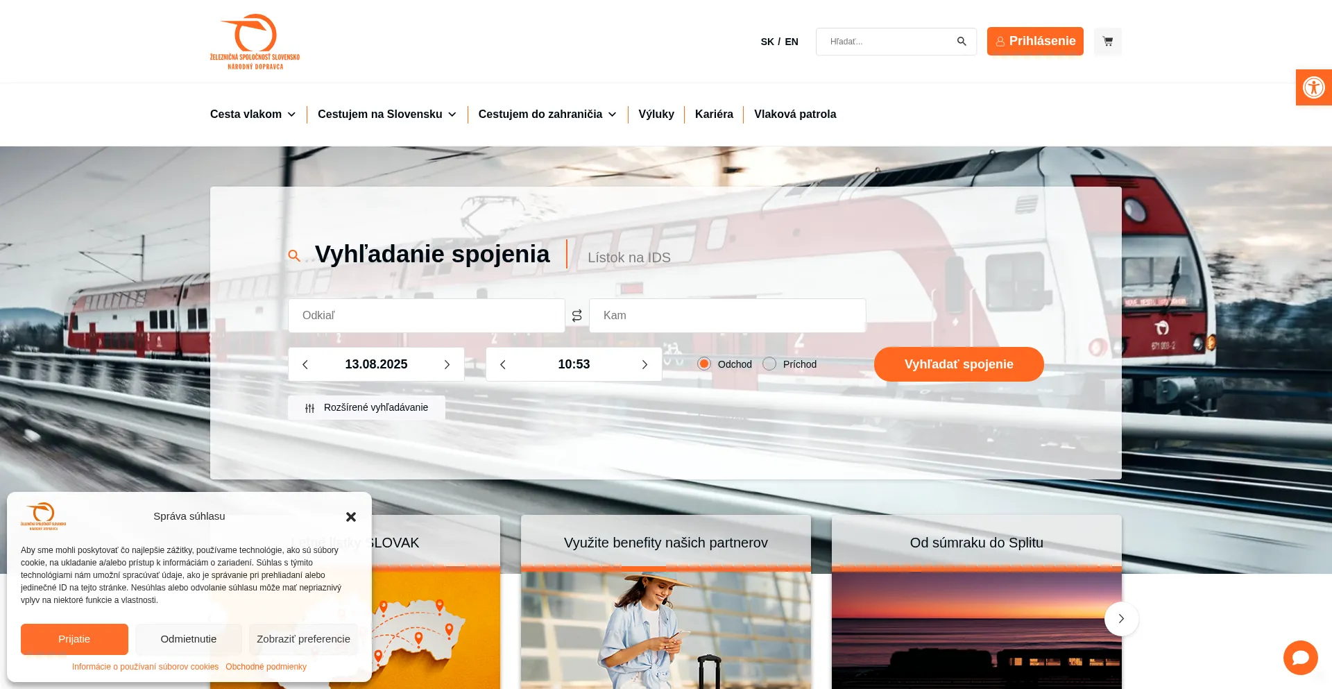 Website screenshot of Zssk.sk