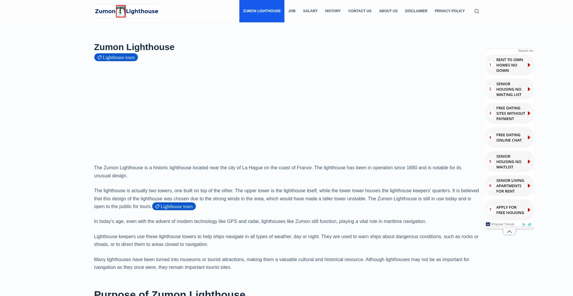 Website screenshot of Zumonlighthouse.com