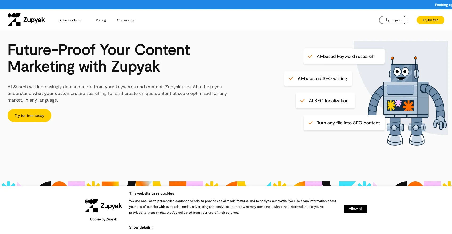 Website screenshot of Zupyak.com
