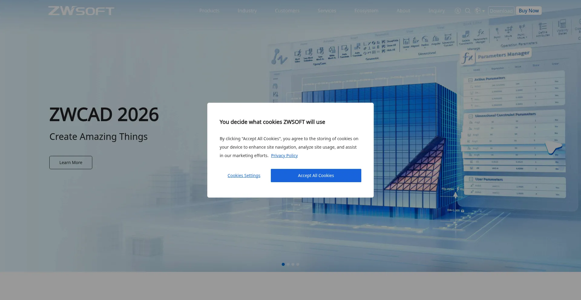 Website screenshot of Zwsoft.com